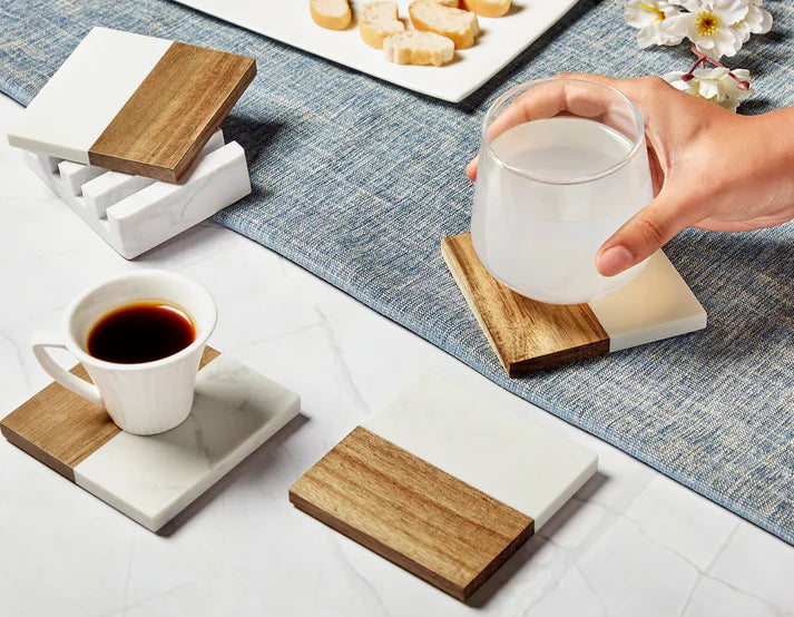 Marble & Acacia Wood Coasters Personalized