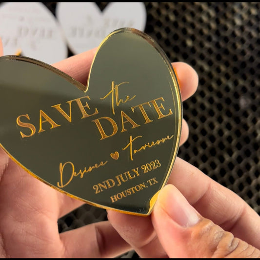 Heart Save The Date Mirror Acrylic Magnet