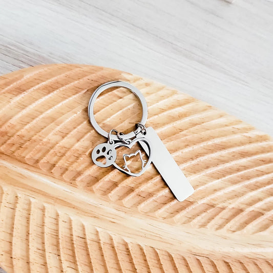 CAT and Paw Charm Bar Keychain