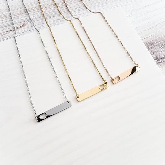 Heart Cutout Horizontal Bar Necklace